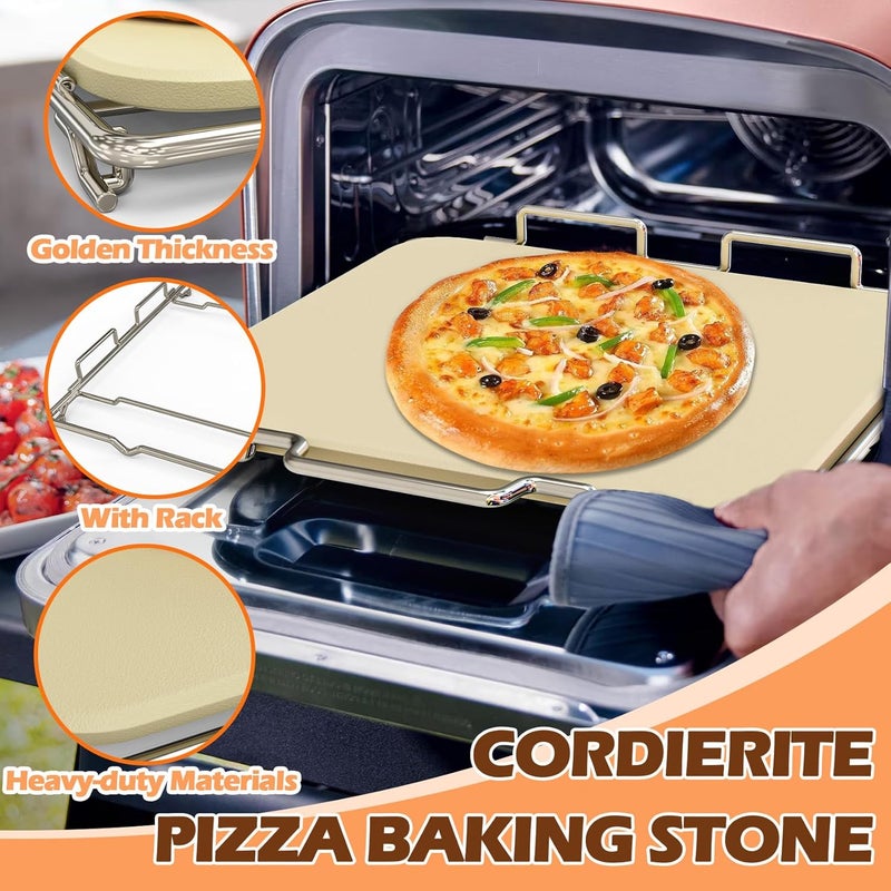 MOASKER Pizza Stone with Rack for Ninja Woodfire OO101 8 in 1 Outdoor Smoker Pizza Oven, Pizza Stone Set for Ninja Woodfire OO100 Series Outdoor Oven, Baking Stone for Ninja Oven Accessories, 12" - Image 3